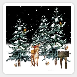 Winter Forest Deer Squirrels Sticker